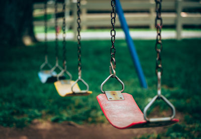 Close-up of swing in playground