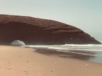 Scenic view of beach against clear sky