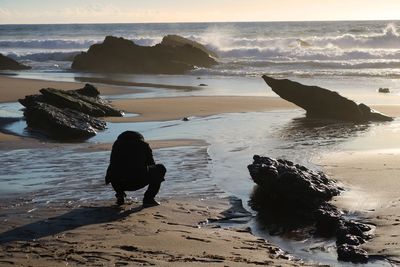 Rear view of woman looking at sea shore