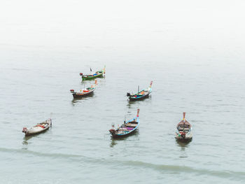 High angle view of boats in water