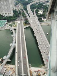 Aerial view of bridge over river in city