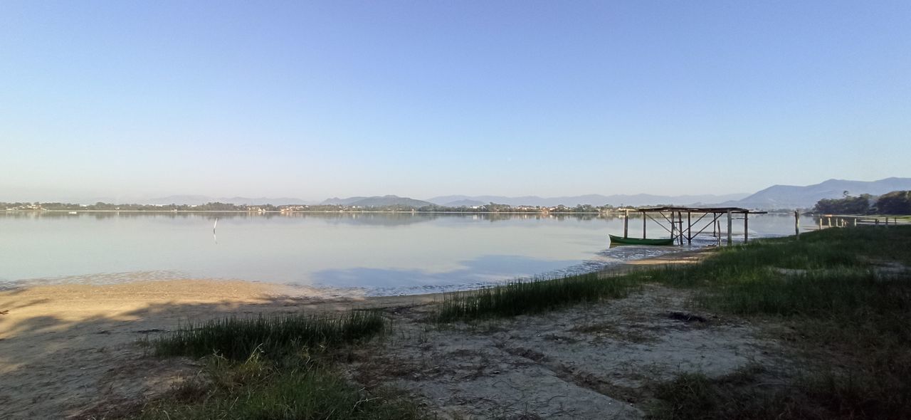 SCENIC VIEW OF LAKE AGAINST CLEAR BLUE SKY