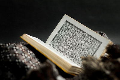 Close-up of open book on table