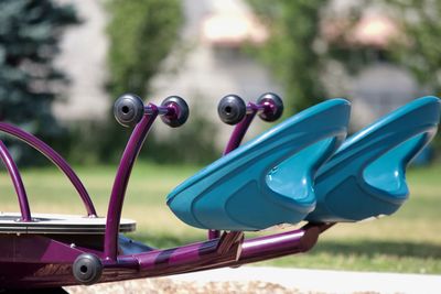 Close-up of multi colored metal in park