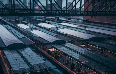 High angle view of people at railroad station