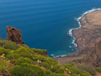 High angle view of beach by sea