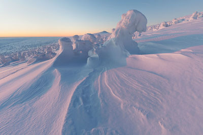 Aerial view of snowcapped landscape against sky