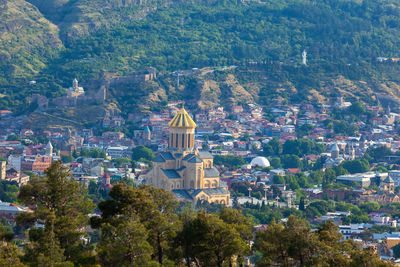 High angle view of buildings in city