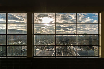 Close-up of cityscape seen through window