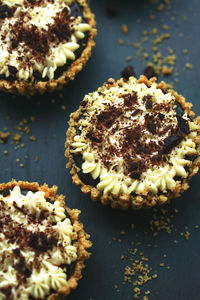 High angle view of cupcakes on table