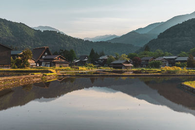 Breathtaking landscapes with rice paddies in shirakawago