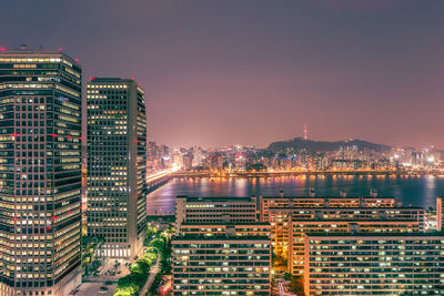 Seoul at night, viewed from yeouido, han river, long exposure, filter effect, night cityscape