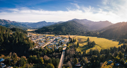 City of powers, oregon in the rogue river siskiyou national forest. aerial drone image.
