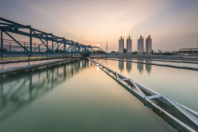 Bridge over river against sky during sunset