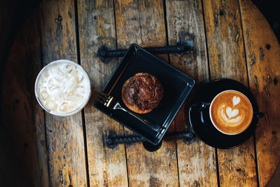 High angle view of breakfast on table