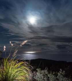 Scenic view of sea against sky at night