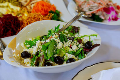 Close-up of salad in bowl on table