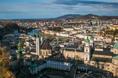 Aerial view of salzburg city in austria