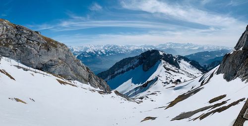 Scenic view of snowcapped mountains against sky