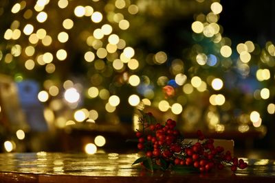 Close-up of christmas decorations on table