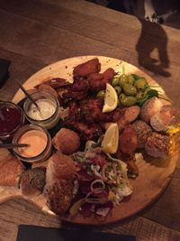 High angle view of food in plate on table