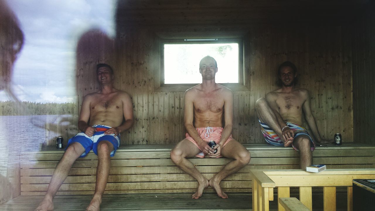 Boys chilling in the sauna