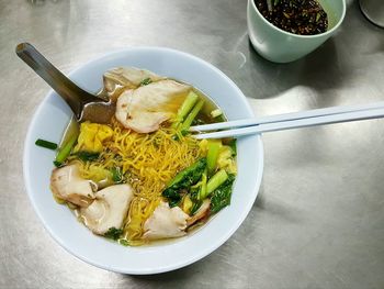 High angle view of food in plate on table