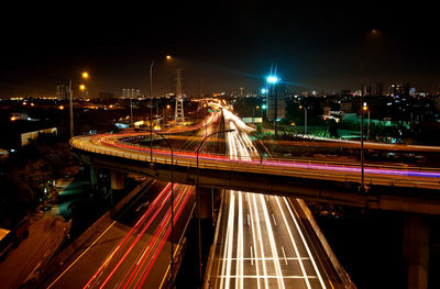 Light trails on road at night