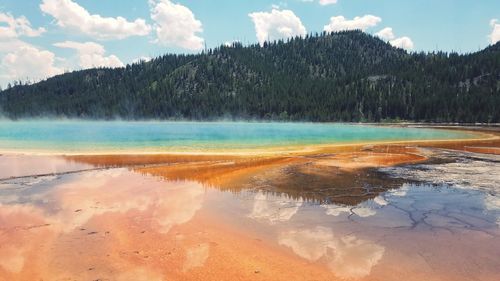 Panoramic view of lake against cloudy sky