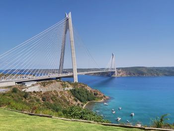 View of suspension bridge over sea