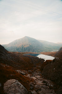 Scenic view of volcanic mountain against sky