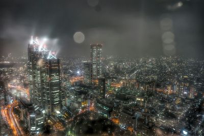 High angle shot of illuminated cityscape