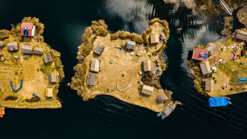 High angle view of people relaxing in lake