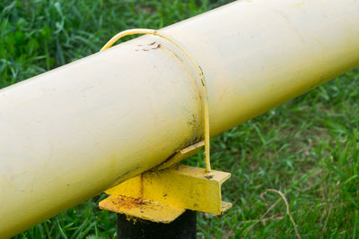 Close-up of yellow leaf on field