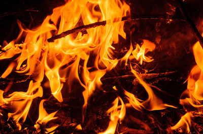 Close-up of fire in the dark