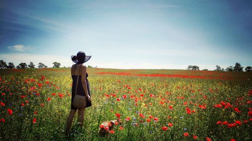 Scenic view of woman on field against sky