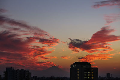 Silhouette buildings against sky during sunset