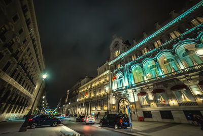 Low angle view of buildings at night