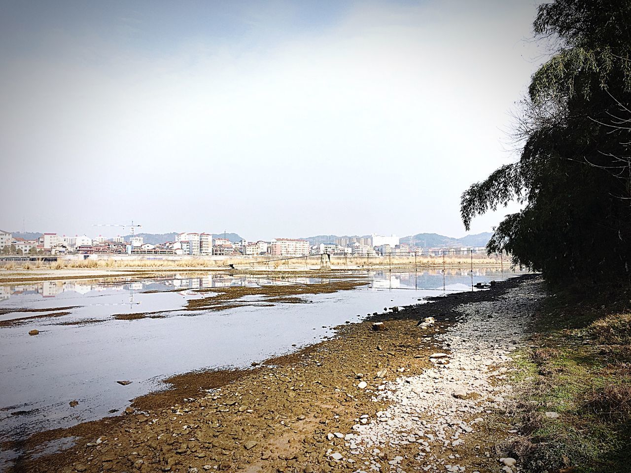 water, clear sky, copy space, tranquility, tranquil scene, scenics, nature, beach, beauty in nature, lake, sea, shore, pier, river, built structure, day, calm, outdoors, sky, bridge - man made structure