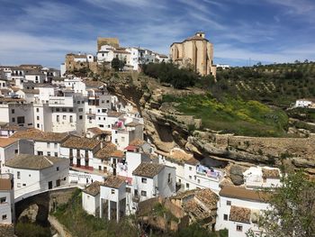 High angle view of townscape against sky
