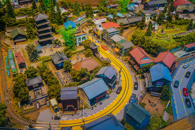 High angle view of buildings in city