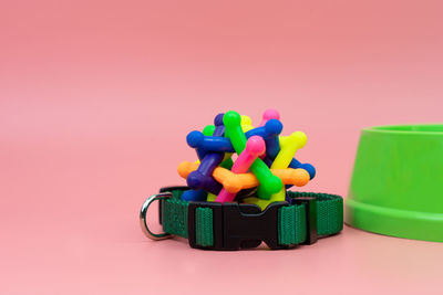 Close-up of multi colored toys on table