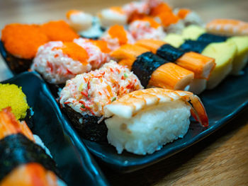 Close-up of sushi in plate on table