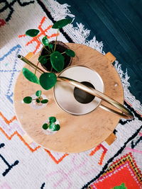 High angle view of drink on table