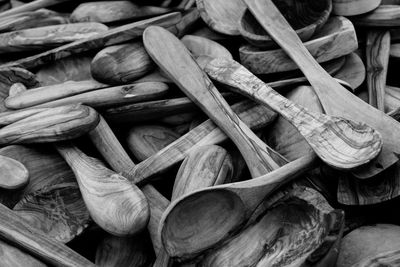 A bunch of wooden ladles 
