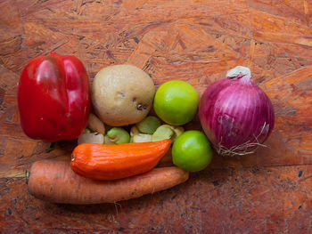 High angle view of apples on table