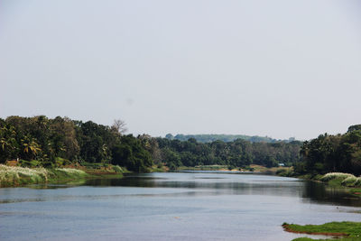 Scenic view of lake against clear sky