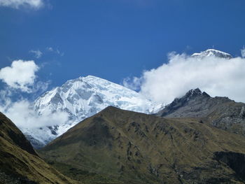 Scenic view of snowcapped mountains against sky