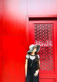 Woman with red umbrella