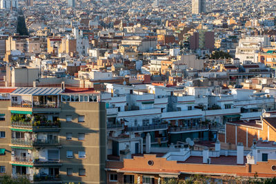 High angle view of buildings in city